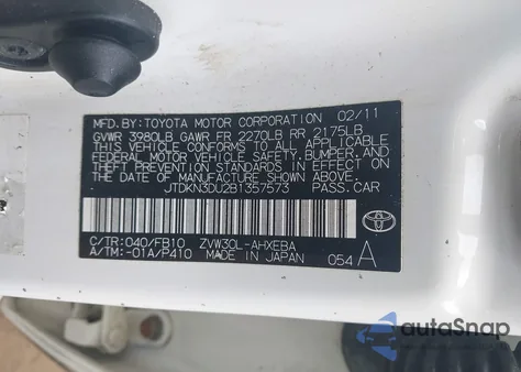 2011 Toyota Prius Two z USA, uszkodzony, nr VIN JTDKN3DU2B1357573